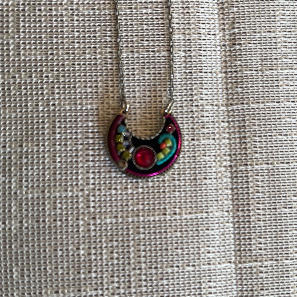 Women NWOT Colorful Crescent Pendant Necklace Firefly Made in USA Jewelry